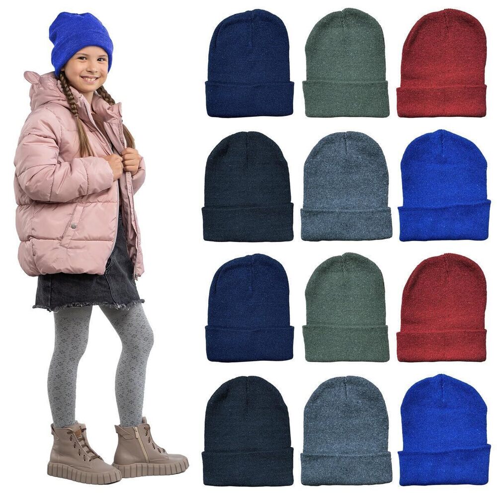 5618 12 Pack of Winter Beanie Hats Bulk Kids, Wholesale Winter Hat Beanies